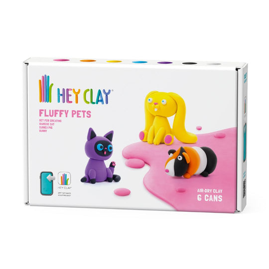 60046 Hey Clay - Flauschige Haustiere - Kaninchen, Siamesische Katze, Meerschweinchen - 6 Dosen