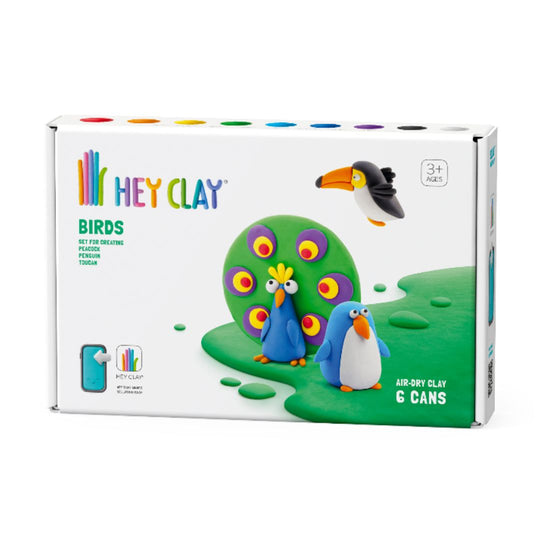 60026 Heyclay - Vögel: Toucan, Pinguin, Pfauen - 6 Dosen