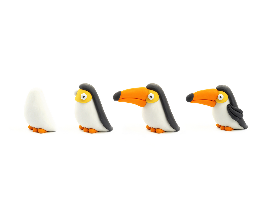 60026 Heyclay - Vögel: Toucan, Pinguin, Pfauen - 6 Dosen