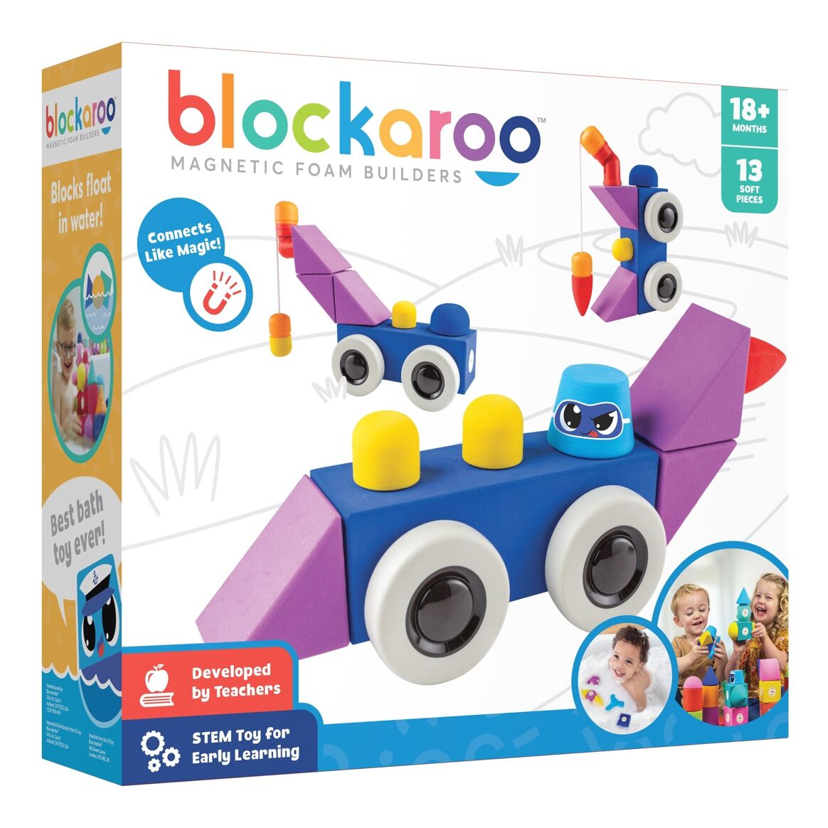 Blockaroo Roadster Box with 13 jumbo magnetic building blocks for creative construction.
