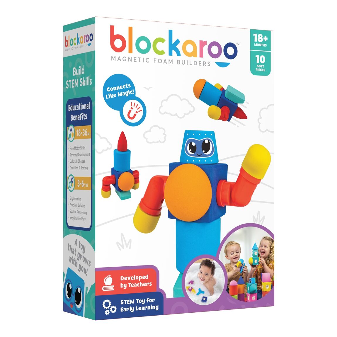 Blockaroo Robot Box with 10 jumbo magnetic building blocks for creative play.
