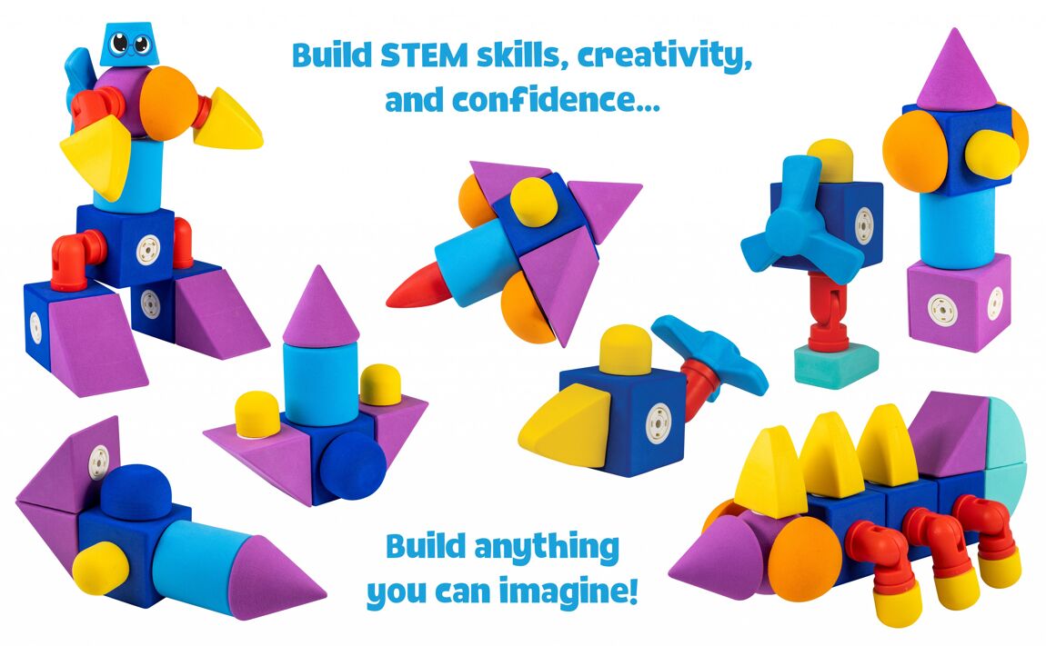 Blockaroo magnetic roadster-themed building set with 13 jumbo blocks for imaginative building. 1