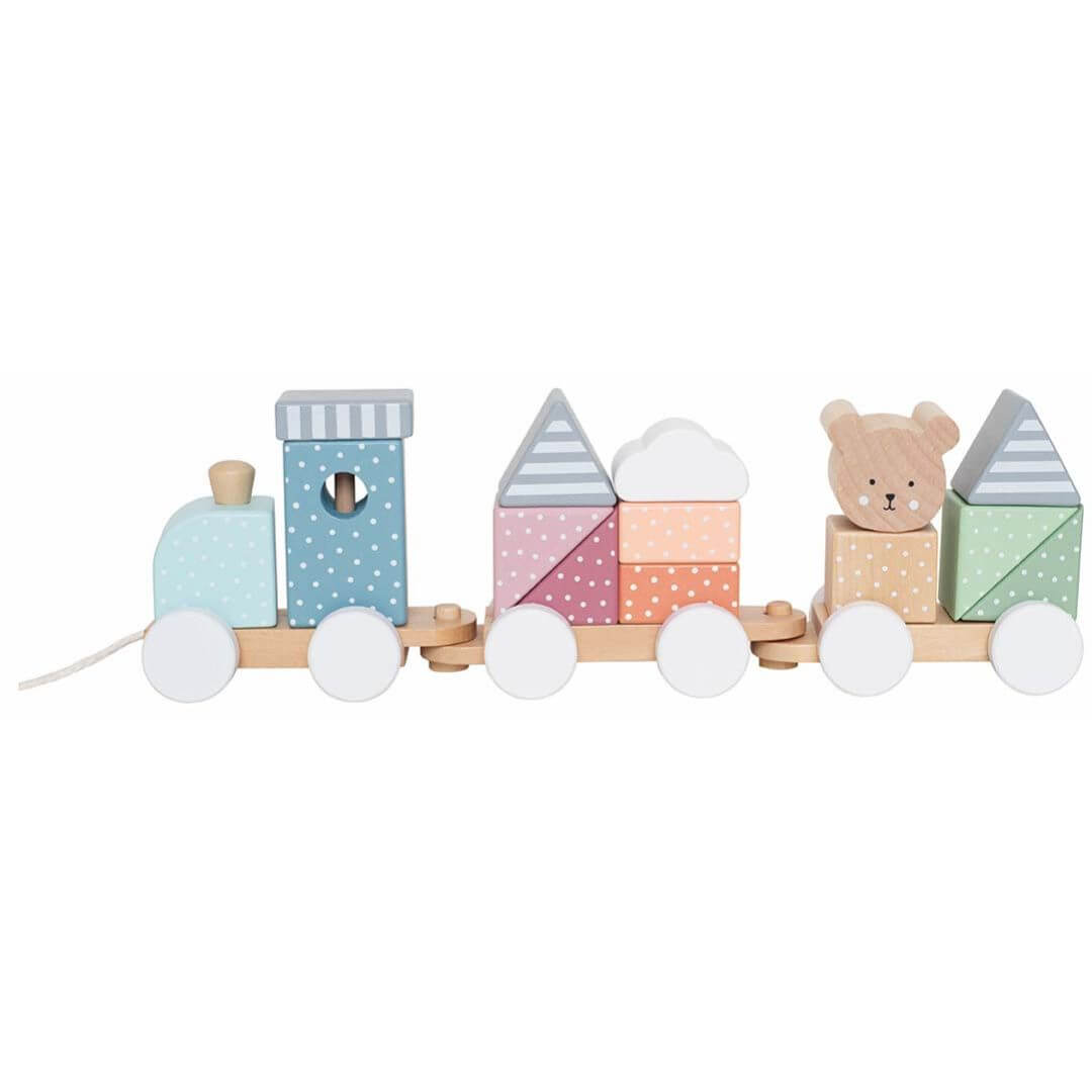 Jabadabado teddy train with blocks, perfect for toddlers to build and play.
