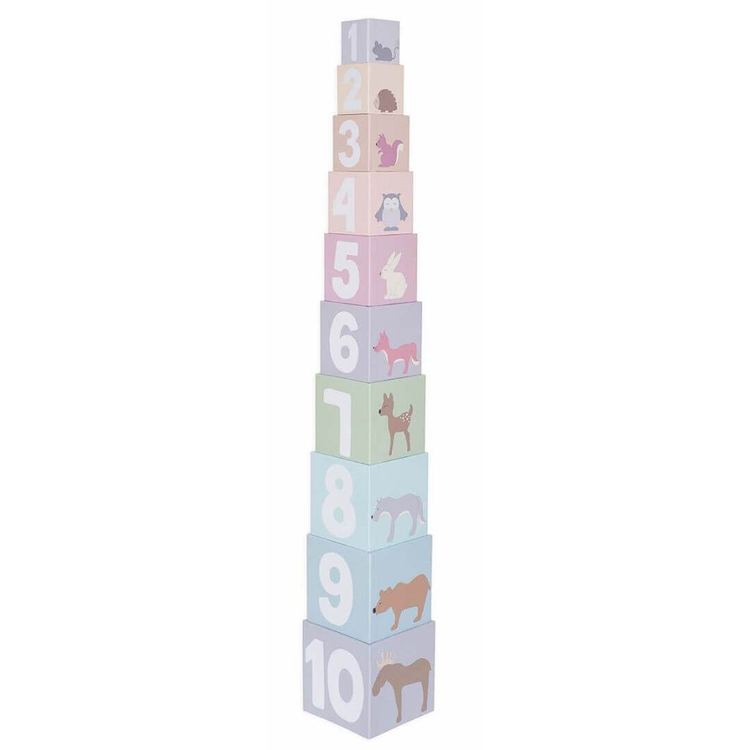 Jabadabado stacking blocks with forest animal designs, perfect for imaginative play.
