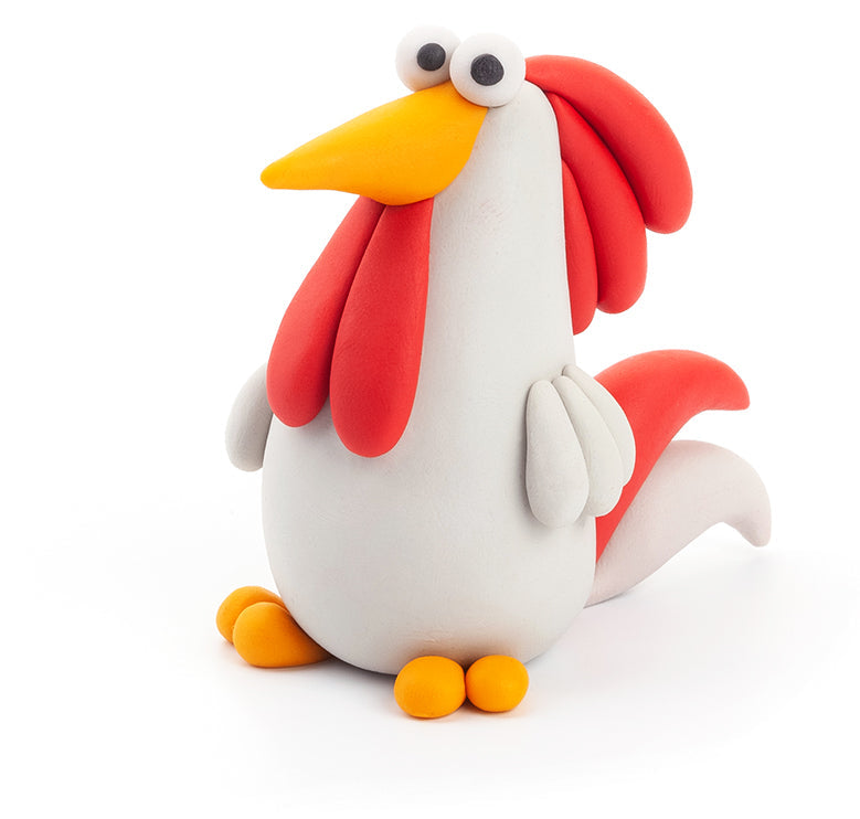 white rooster clay toy