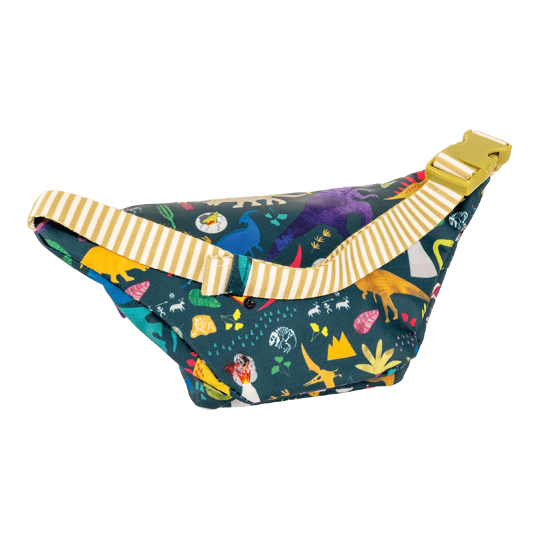 Interior view of the Floss & Rock Dinosaur Belt Bag showing spacious compartments for essentials





